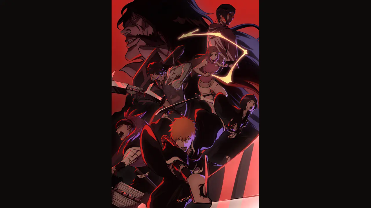 Ichigo Kurosaki and the Thousand-Year Blood War cast in dramatic red poster art